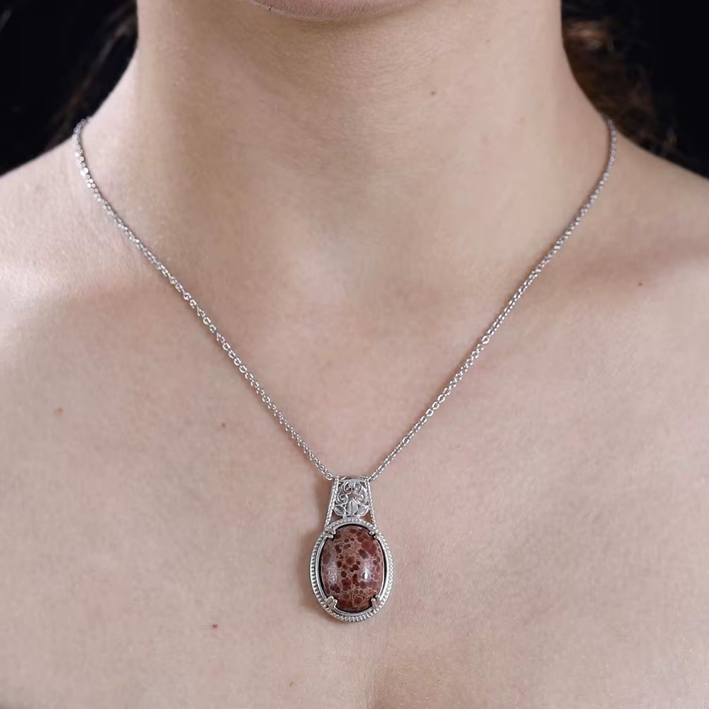 Elegant Poppy Jasper Necklace In Stainless Steel at 14 Ct